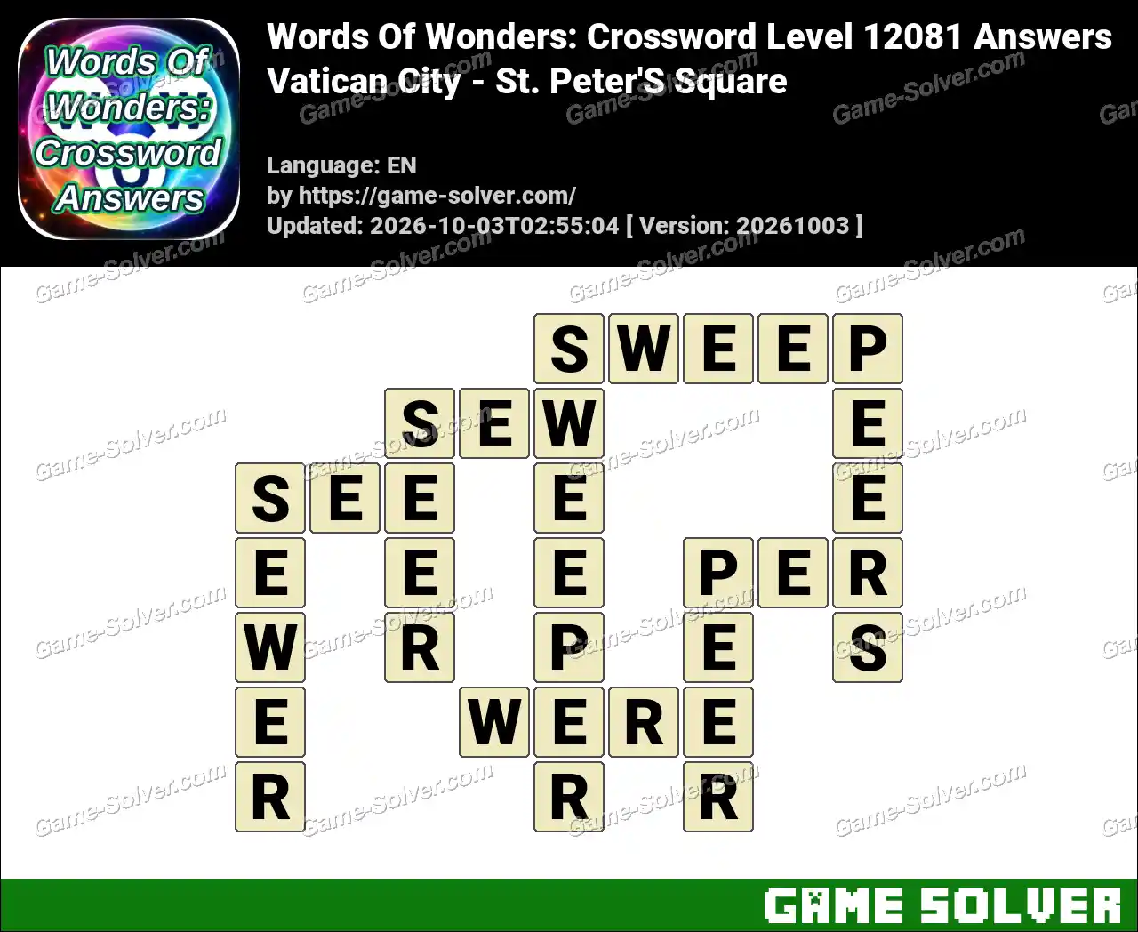 Words Of Wonders: Crossword Level 12081 Answers – Vatican City – St. Peter’S Square